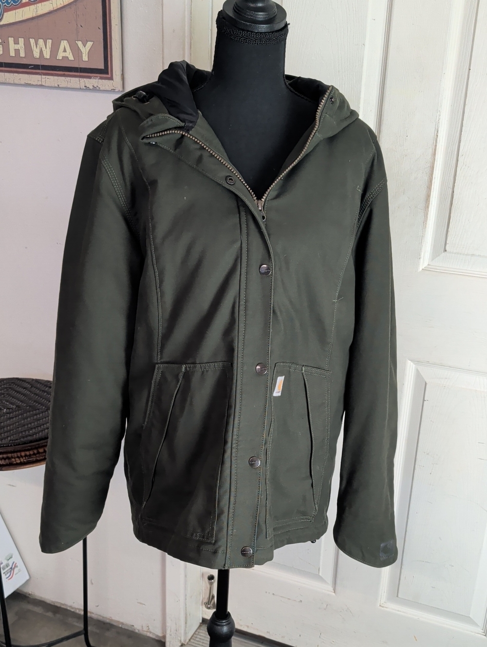 Carhartt Full Swing Jacket Womens Large Olive Hooded 102246 Canvas Coat Women L